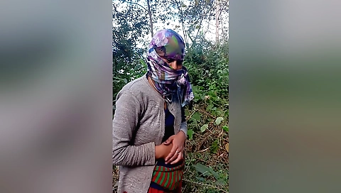 Nepali girl with a hairy pussy gets fucked outdoors