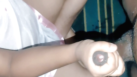 Busty indian girl with large breasts is giving a handjob