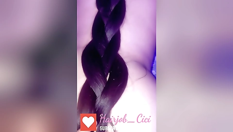 Brunette amateur with braided hair is on bed and is fucking