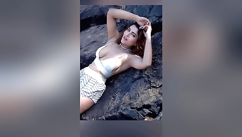 Red-haired babe in bikini gets her pussy fucked outdoors
