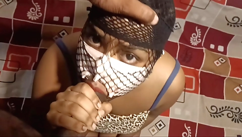 Indian girl rubs her pussy with a big and deep throuating dildo