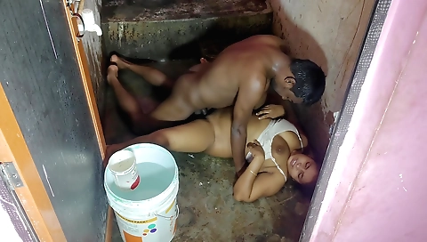 Indian amateur girl plays with her friend's bathroom toys