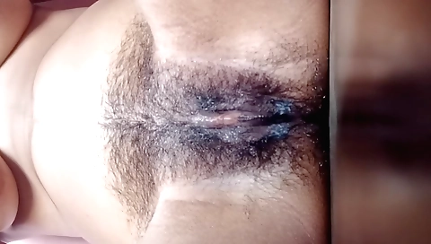 hairy indian babe spreads legs and rides her hairy pussy