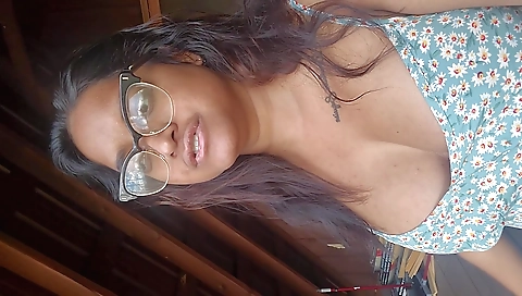 Big natural tits brunette gets on her knees and masturbates