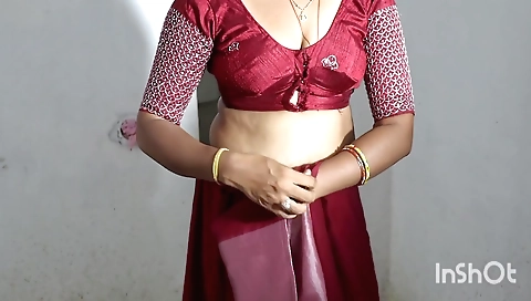 Solo amateur woman relaxes in a bathroom with a sexy dress