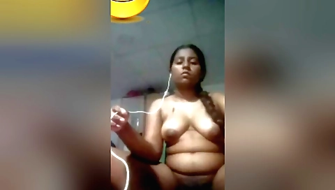 Sexy amateur brunette with big tits shows hairy pussy