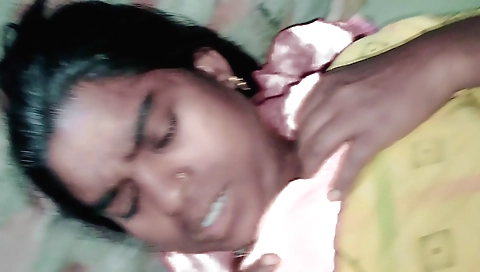 Indian chick in her green dress called her husband