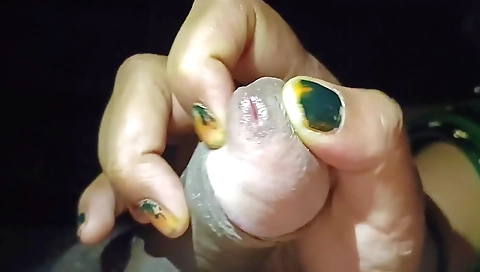 Amateur indian pussy plays with a dick in her hand