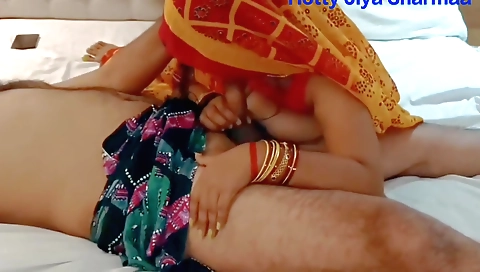 Indian wife fucks her hairy pussy in a yellow saree