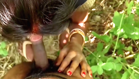 Indian milf with a hot ass fucked outside in the jungle
