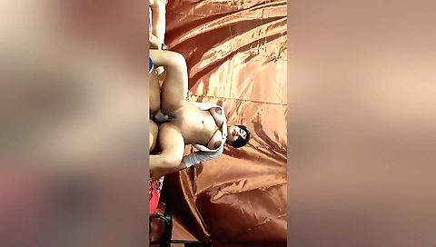 Indian brunette with big boobs is doing a hot threeway