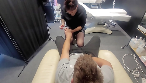 Indian man gives a manicure and blowjob to a beautiful girl